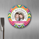 Happy Mother's Day - Custom Photo Template Magnet<br><div class="desc">Includes bright chevrons and feminine colours --- Perfect gift for a mom or grandma or even stepmom,  godmother. Send them a fun Mum's Day greeting with a picture and customized template.</div>