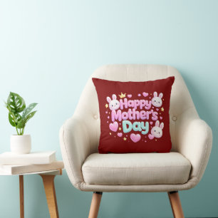 Happy Mother's Day - Cute Bubble Bunny Throw Pillow