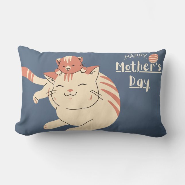 Happy Mother's Day Cute Cat and Kitten Lumbar Pillow (Front)