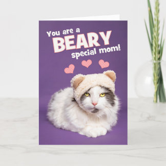 Happy Mother's Day Cute Cat in Bear Hat Humour Holiday Card