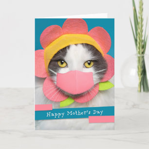 Happy Mother's Day Cute Cat in Covid Face Mask Holiday Card