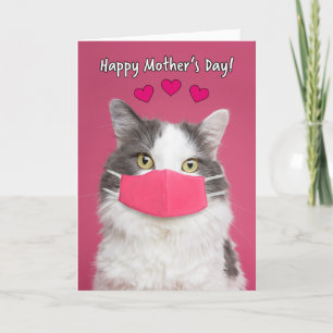 Happy Mother's Day Cute Cat in Pandemic Face Mask Holiday Card
