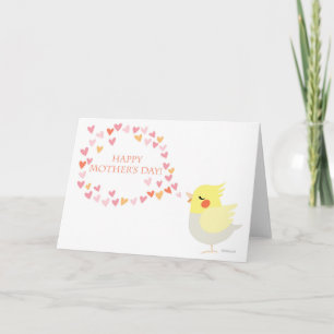 Happy Mother's Day Cute Cockatiel with Hearts Fun Card