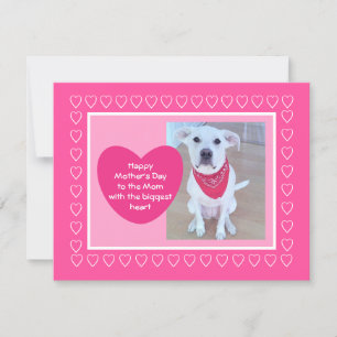 Happy Mother's Day Cute Dog Photo with Hearts Pink Holiday Card