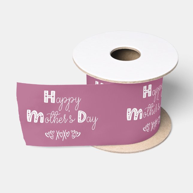 Happy Mothers Day Cute Doodle Typography Pink Satin Ribbon (Spool)