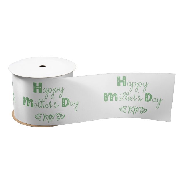 Happy Mothers Day Cute Doodle Typography White Satin Ribbon (Spool)