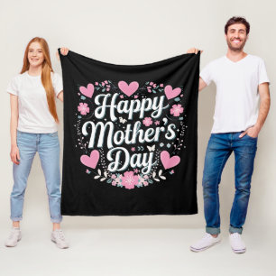 Happy Mother's Day Cute Floral Mom Grandma Fleece Blanket