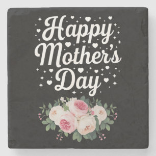Happy Mother's Day Cute Floral Mom Grandma Wife Stone Coaster