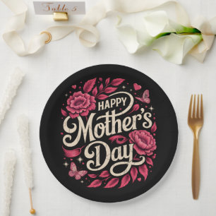 Happy Mothers Day Cute Floral Mom Paper Plate
