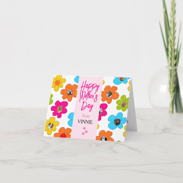 Happy Mother's Day Cute Flower Dog Photo Collage  Holiday Card (Front)