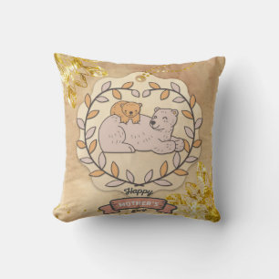 Happy Mother's Day Cute Fun Bear and Cup Throw Pillow