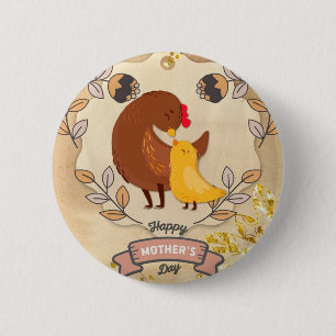 Happy Mother's Day Cute Fun Chicken and Chick 2 Inch Round Button