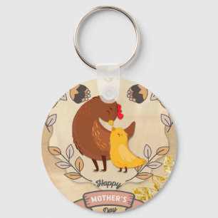 Happy Mother's Day Cute Fun Chicken and Chick Keychain