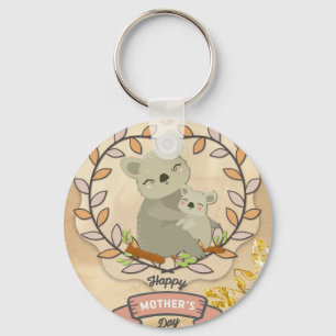 Happy Mother's Day Cute Fun Koala Bear and Baby Keychain