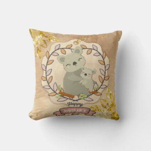 Happy Mother's Day Cute Fun Koala Bear and Baby Throw Pillow