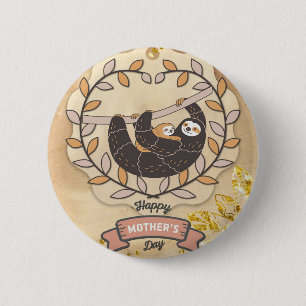 Happy Mother's Day Cute Fun Koala Sloth and Baby 2 Inch Round Button