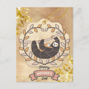 Happy Mother's Day Cute Fun Koala Sloth and Baby Postcard