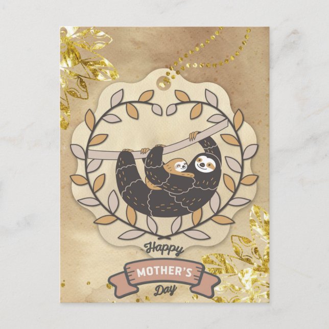 Happy Mother's Day Cute Fun Koala Sloth and Baby Postcard (Front)