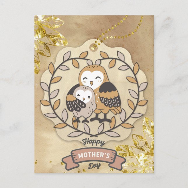 Happy Mother's Day Cute Fun Owl Bird Postcard (Front)