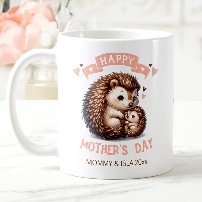 Happy Mother's Day Cute Hedgehog Name Text Coffee Mug (Happy Mother's Day Cute Hedgehog Name Text Coffee Mug)