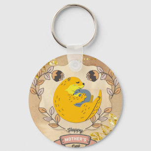 Happy Mother's Day Cute Otter and Baby Floral Keychain
