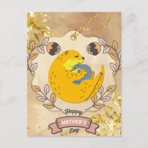 Happy Mother's Day Cute Otter and Baby Floral Postcard
