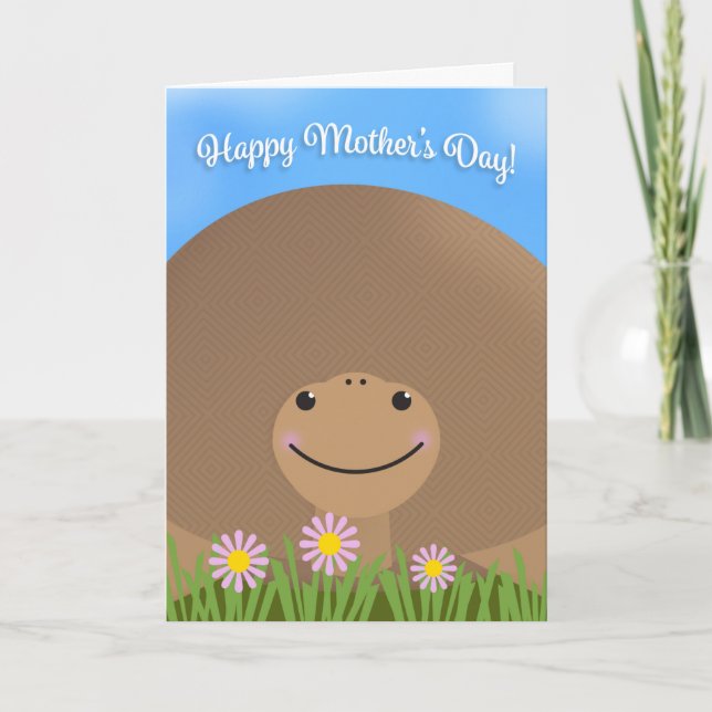 Happy Mother's Day Cute Tortoise With Flowers Holiday Card (Front)