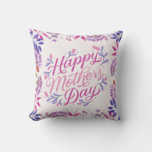 Happy Mother's Day cute watercolor bright floral Throw Pillow