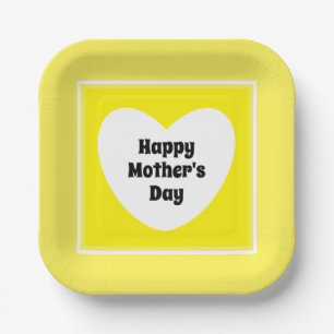 Happy Mother's Day Cute Yellow Paper Plate