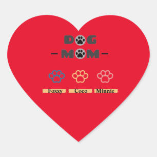 Happy Mothers Day Dog Mom of Three Heart Sticker