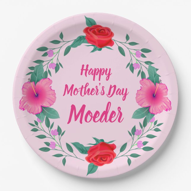 Happy Mother's Day Edit Name Dutch Moeder Paper Plate (Front)