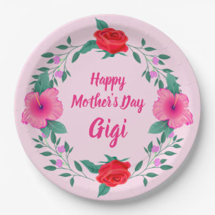 Happy Mother's Day Edit Name Grandmother Gigi Paper Plate