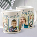 Happy Mothers Day Editable Year 4 Photo Cream Coffee Mug<br><div class="desc">Personalize your mother's day gift mug with the year and 4 of your favourite photos. The photo template is set up ready for you to upload 4 pictures, which are displayed in vertical portrait format on a shale green band. "happy mother's day 20xx" is fully editable so you can add...</div>