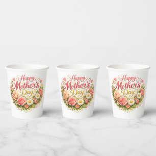 Happy Mother's Day elegant floral wreath blue Paper Cups