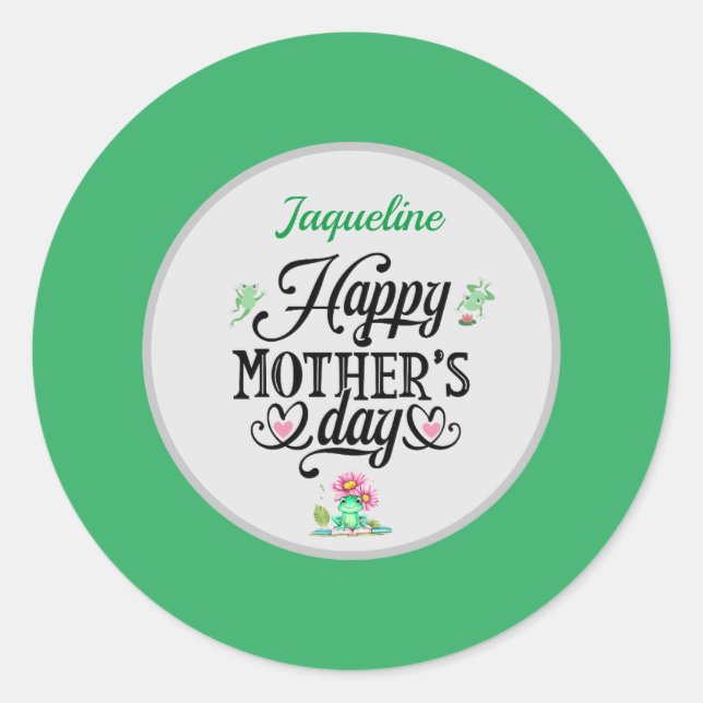 Happy Mother's Day Elegant Frogs Personalized Classic Round Sticker (Front)
