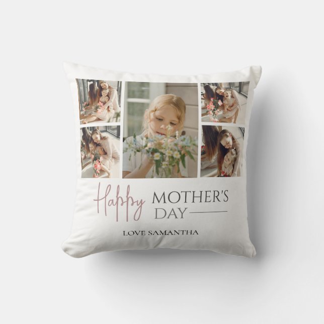 Happy Mother's Day | Elegant Modern photo collage Throw Pillow (Front)
