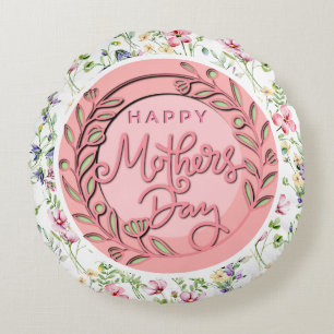 Happy Mother's Day Elegant Modern Photo Round Pillow