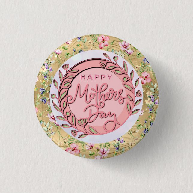 Happy Mother's Day Elegant Modern Pink Floral 1 Inch Round Button (Front)
