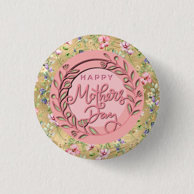 Happy Mother's Day Elegant Modern Pink Floral 1 Inch Round Button (Front)