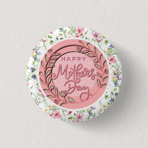 Happy Mother's Day Elegant Modern Pink Floral 1 Inch Round Button