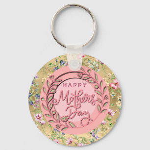 Happy Mother's Day Elegant Modern Pink Floral Keychain