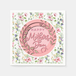 Happy Mother's Day Elegant Modern Pink Floral Napkin