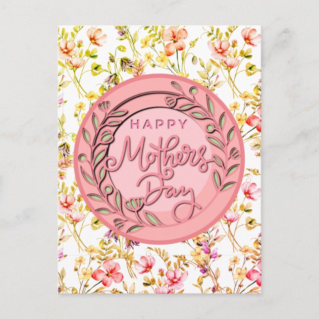 Happy Mother's Day Elegant Modern Pink Floral Postcard (Front)
