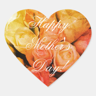 Happy Mother's Day Elegant Red Orange Roses Floral Heart Sticker