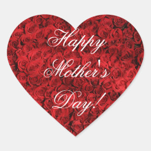 Happy Mother's Day Elegant Red Roses Floral Heart Sticker