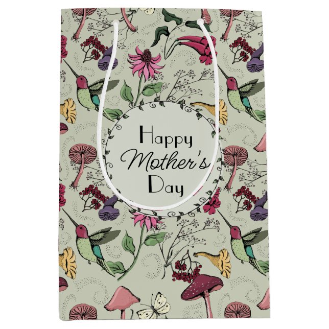 Happy Mothers Day Enchanted Garden Hummingbird Medium Gift Bag (Front)