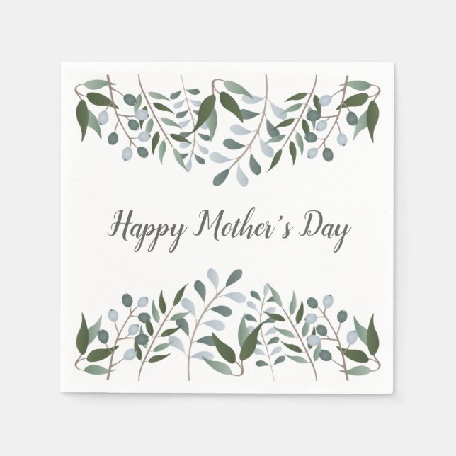 Happy Mothers Day Eucalyptus Greenery Floral Napkin (Front)