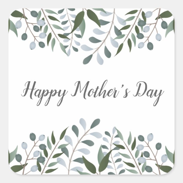 Happy Mothers Day Eucalyptus Greenery Floral Square Sticker (Front)