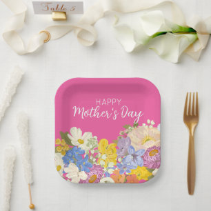 Happy Mother's Day Floral Blooms Paper Plate