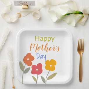 Happy Mother's Day Floral Blooms Paper Plate